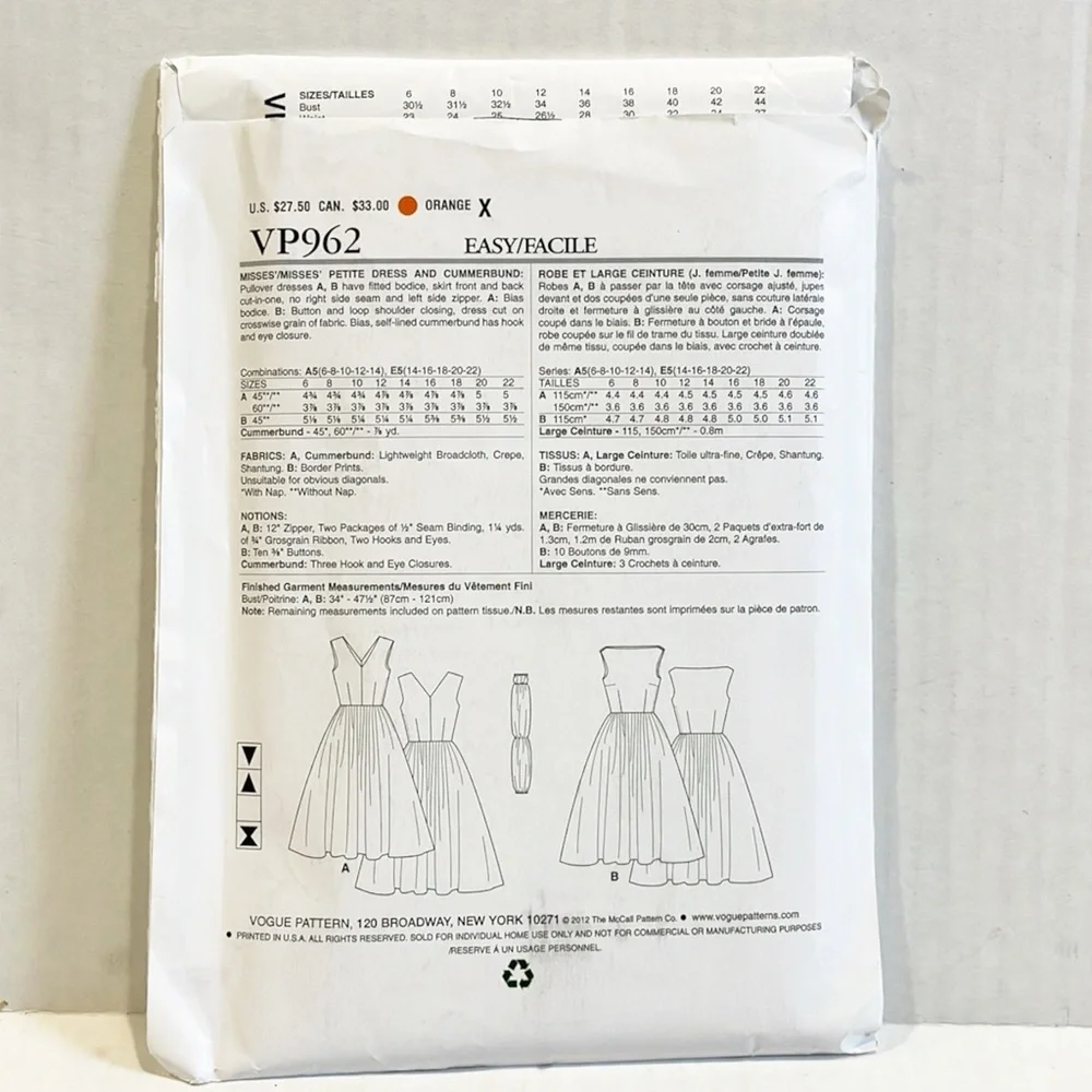NEW Vogue Sewing Pattern VP692 Reissue Circa 1957 Dessn‎ Day Dress Sz 14-22